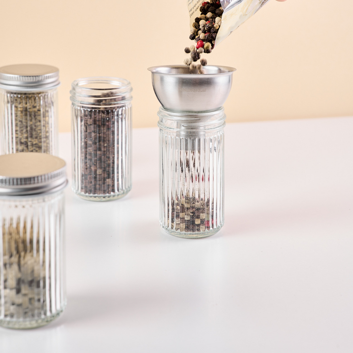 Produktbild von 10 Stück Glas-Trichter 14 Mm – Mit Griff, Verstärktes Glas, Inkl. 2 Reinigungsbürsten, Für Flüssigkeiten & Pulver